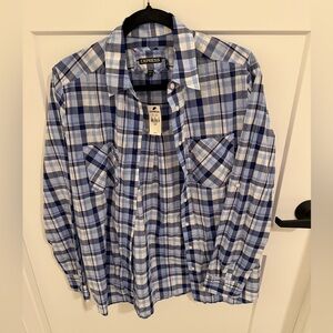 Express Blue Plaid Button Down Shirt 100% Cotton Size Small | Long Sleeve